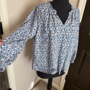 J. Crew Blue and White Floral Blouse